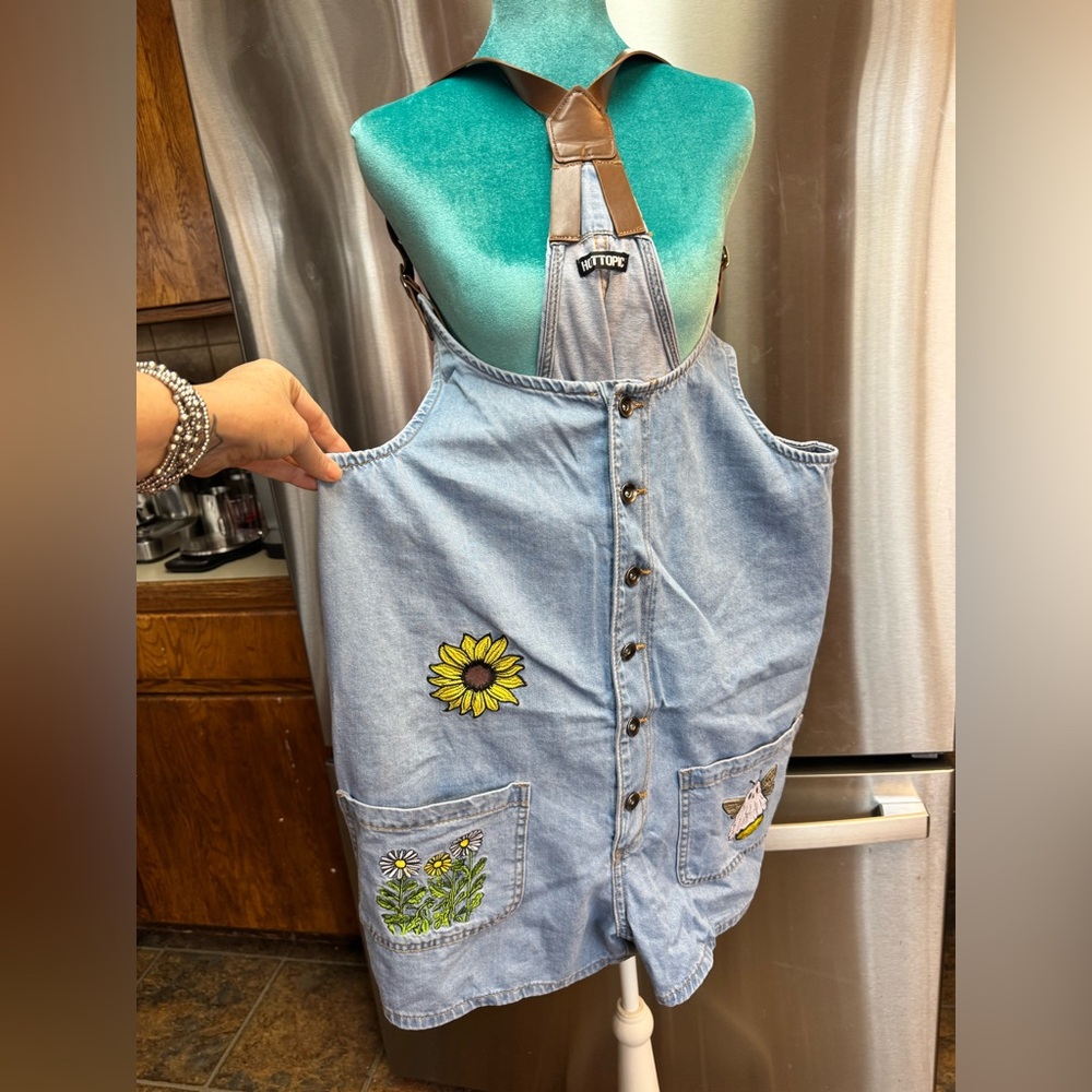 Hot Topic Denim Overall's with Floral Patches